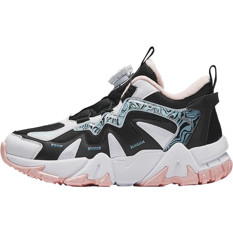 Anta Childrens Summit Synthetic Leather Mesh Warm Lightweight Shock Absorbing Mid-Top Casual Shoes Kids Casual Shoes Black White A22446917-2