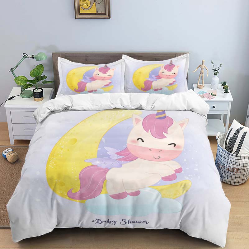 Comforter Moon Little Animal Sleep Print Digital Print Polyester Bedding Sets Girl'S For Teens