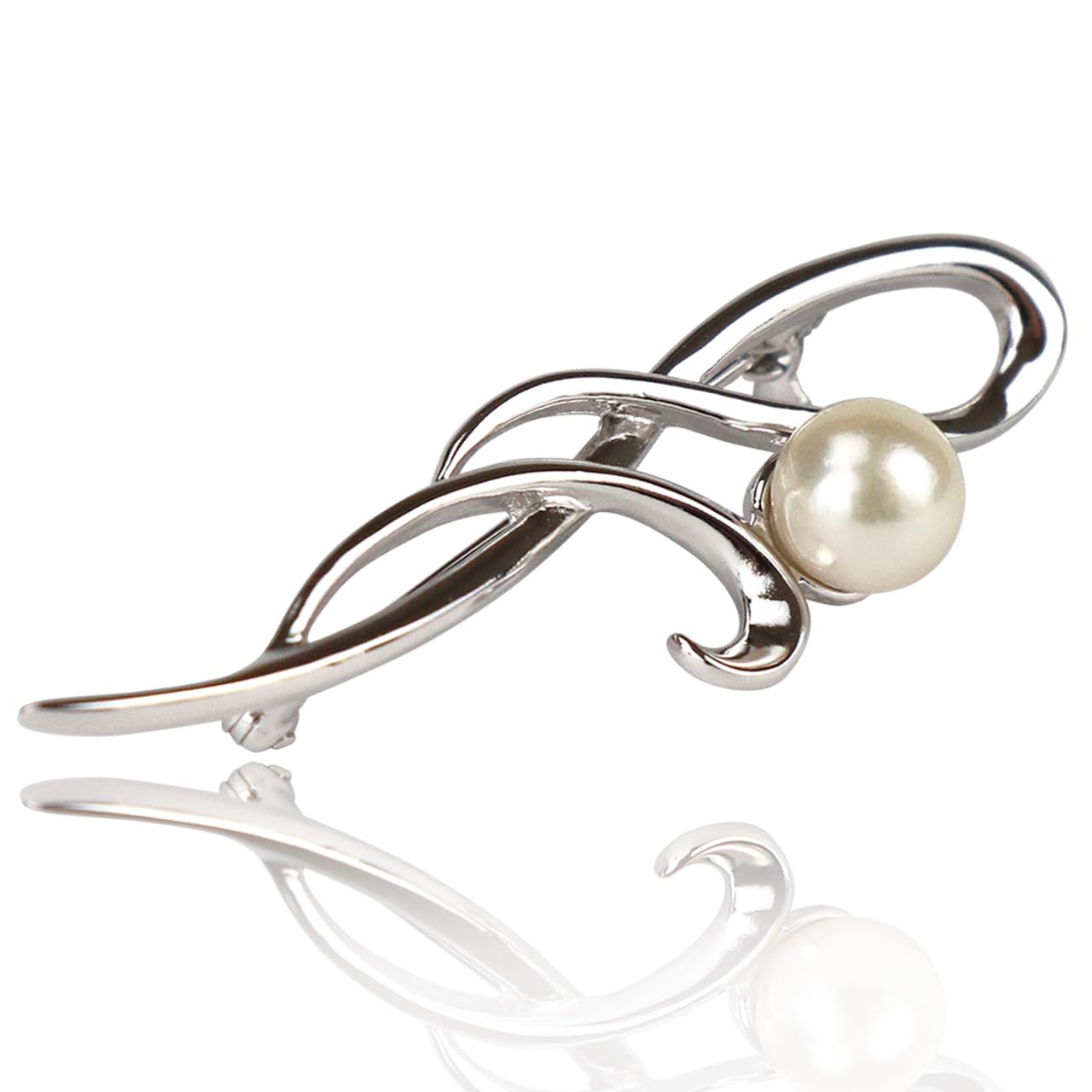 Erin Japan - Japanese Selected Goods - Women's White Akoya Pearl Simple Akoya Brooch Sv925 [Seashore Uwajima Akoya Pearl] 7.5-8.0Mm Pearl Made In Japan