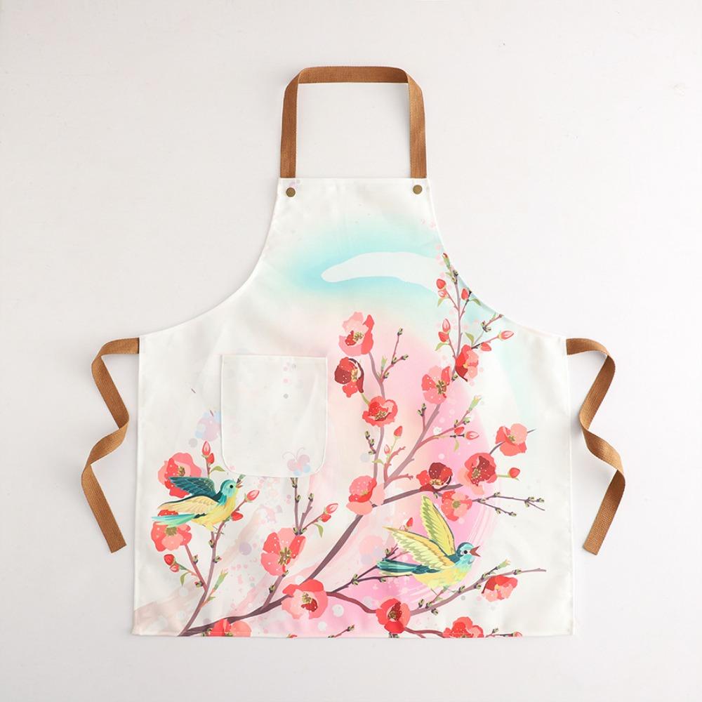

Flowers Pattern Stain-Resistant Apron Wipeable Hands Anti Dirty Kitchen Aprons with Pocket Breathable Working Clothes Cooking
