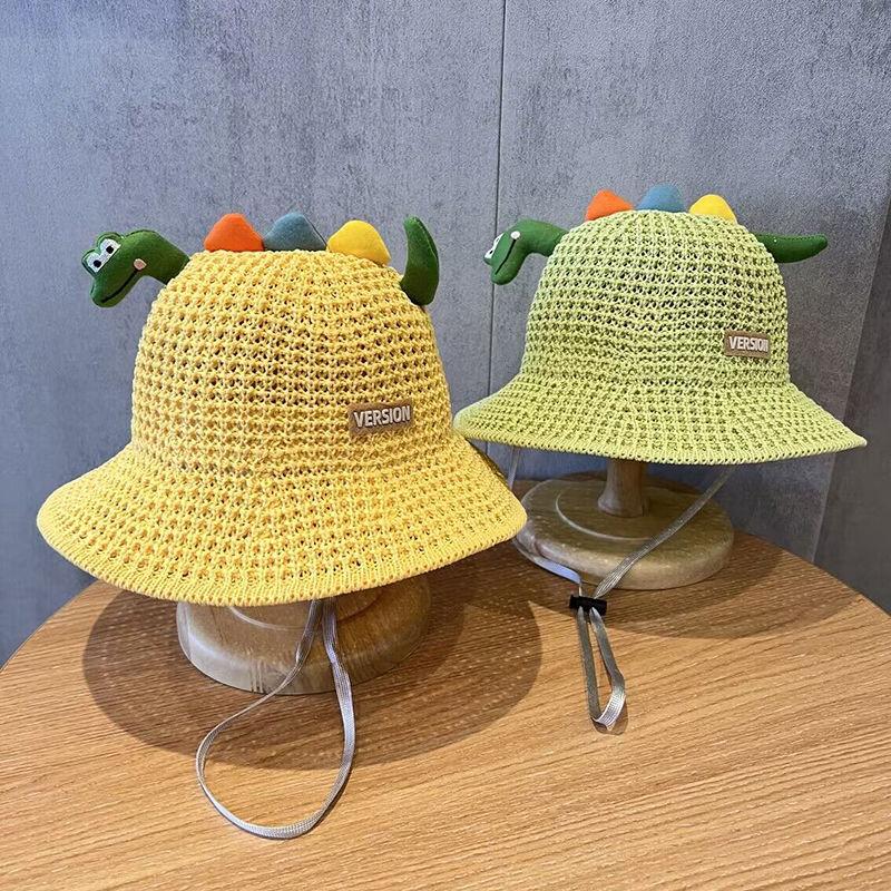 Pălărie de protecție solară pentru copii, de vară, cu plasă subțire, cu boruri largi, tip pescar, pentru băieți și fete, versatilă, cu dinozaur, de primăvară, pentru plajă, drăguță