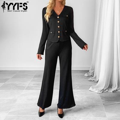 Γυναικεία Μόδα Casual Άνοιξη Φθινόπωρο Μονόχρωμο Πουλόβερ Μακρυμάνικο με V Λαιμό Παντελόνι Παντελόνι Κοστούμια