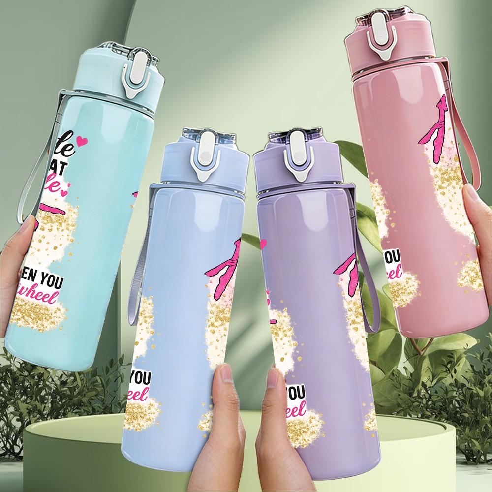 1PC Hustle Fitness Workout Girl Quote Print 750ml Color Plastic Sports Water Bottle Leakproof Flip Straw Lid Suitable for Sports Office Home Use