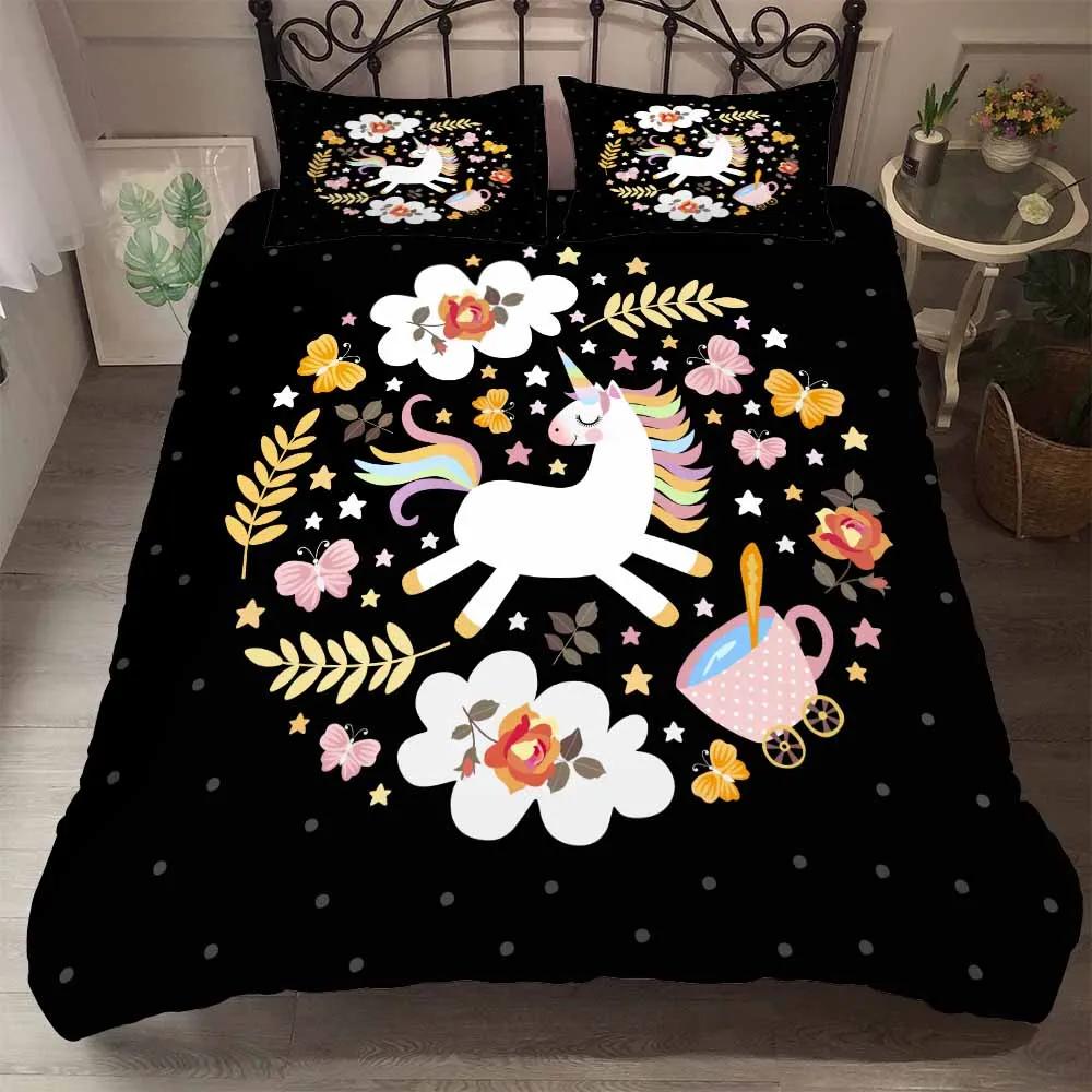 Bedclothes King Queen Size 3d Unicorn Bedding Set Luxury Princess Quilt Set Beding Pink Winter Bed Comforter Cute Cartoon Bed