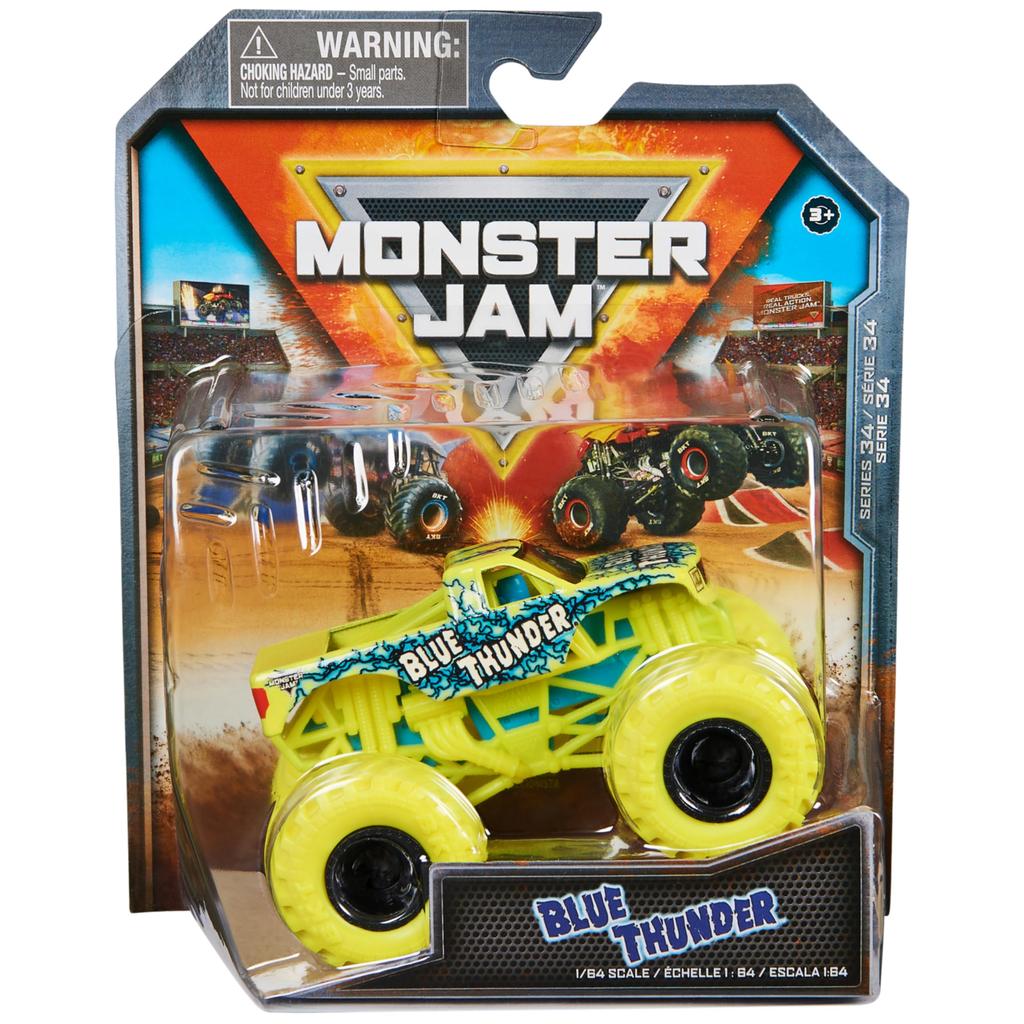 Monster Jam, Official Blue Thunder Monster Truck, Die-Cast Vehicle, 1:64 Scale, Kids Toy for Boys 3+