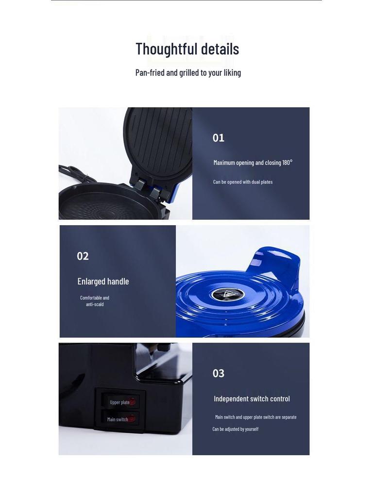 Głęboka Elektryczna Dwustronna Patelnia do Ciasta i Naleśników z Automatycznym Wyłączaniem do Użytku Domowego