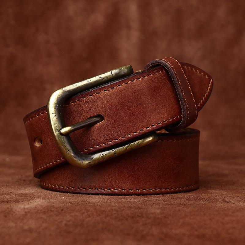 Pásek Pánský Zesílený Italská První Vrstva Hovězí Kůže Spona s Kolíčkem Retro Retro Styl Osobnost Trendy Džínový Pásek Pánský