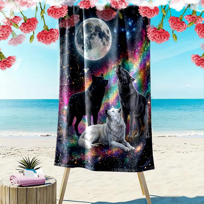 Wolf Art Print Beach Towel, Large Soft Quick Dry Towel for Beach Camping Swimming