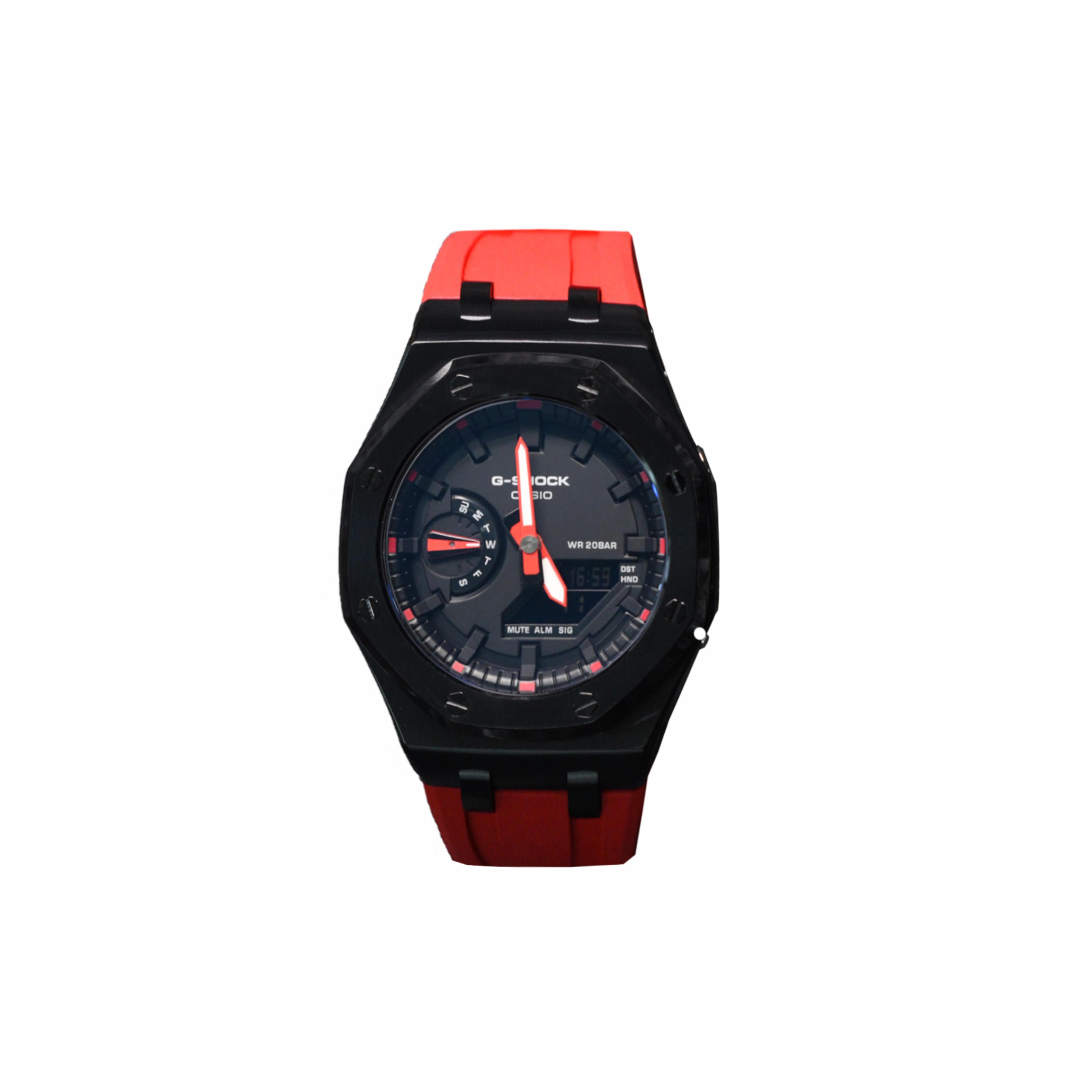 

CASIO Men Liquid Crystal,Analog Dual Display Series 44mm Black Watch GA-2100-1A1(Watch3--) Offshore Black Dark Red