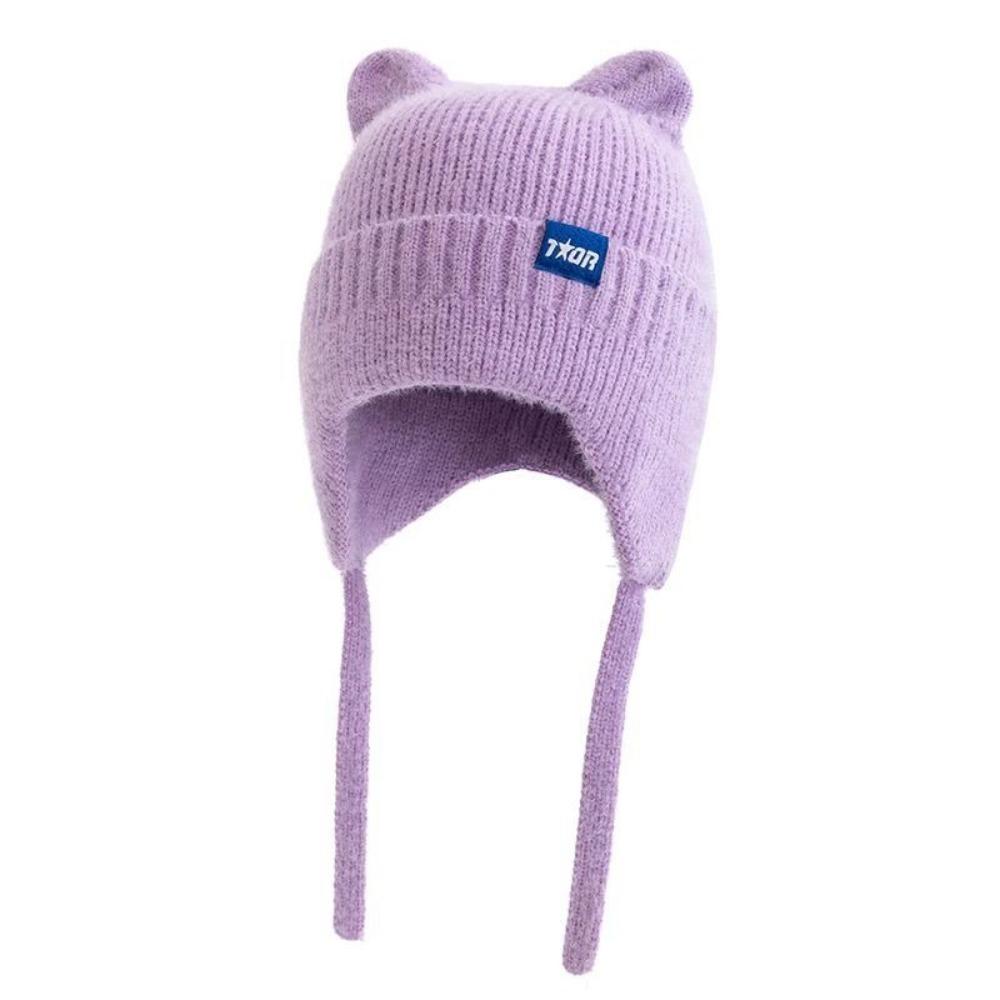 Warm Windproof Winter Hat Kpop Style Knitted Hat New Cute Cat Ear Earflap