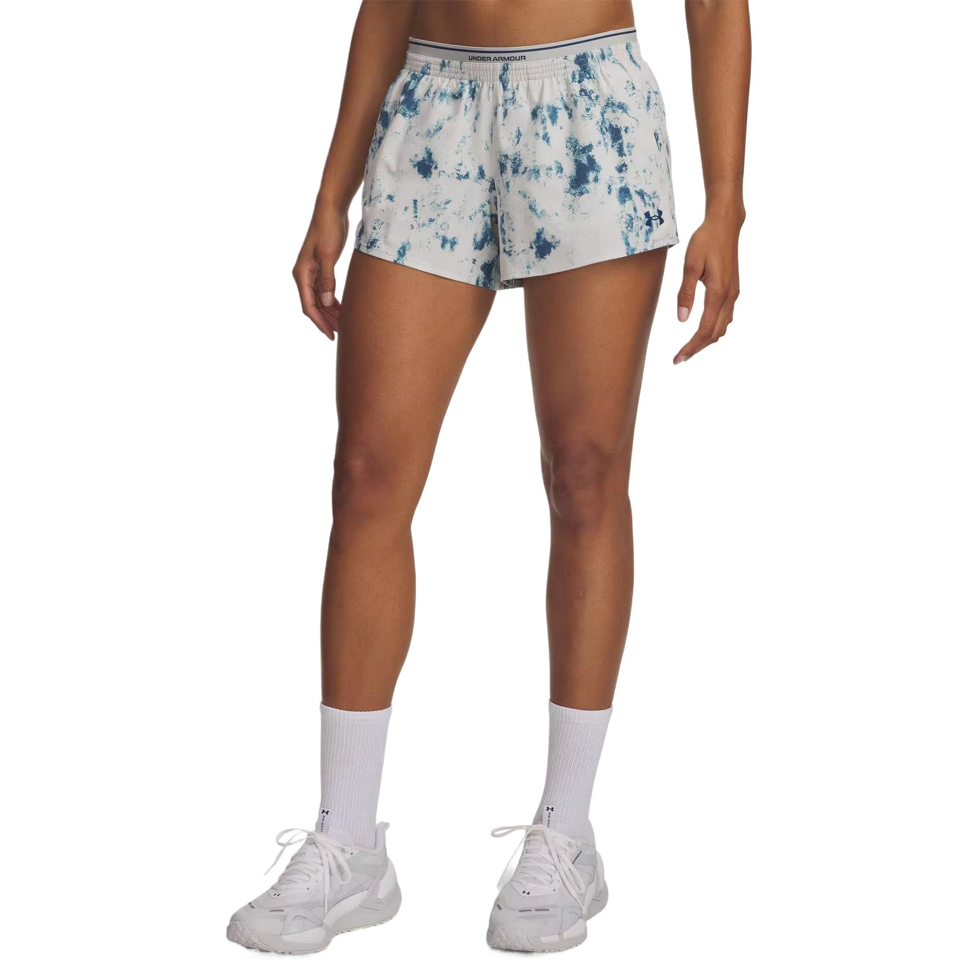 

Under Armour All Over Print Elastic Waist Mid Rise Sports Shorts Women shorts 6012943-110 XS