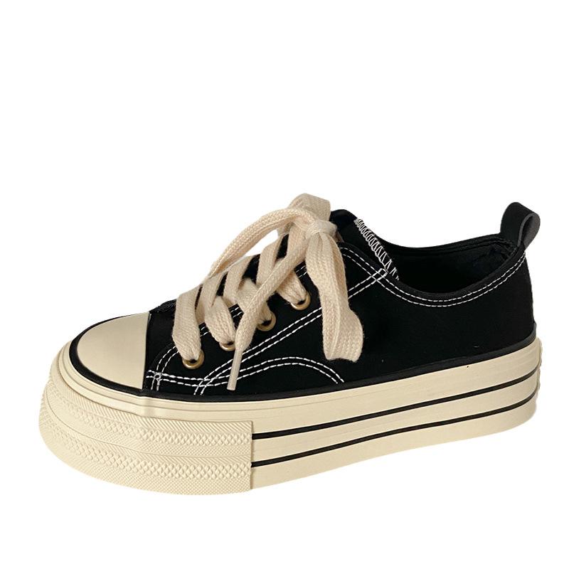 

H1219 autumn popular low-top muffin platform canvas shoes women s round head retro 2025 new college style shoes 40 чорний