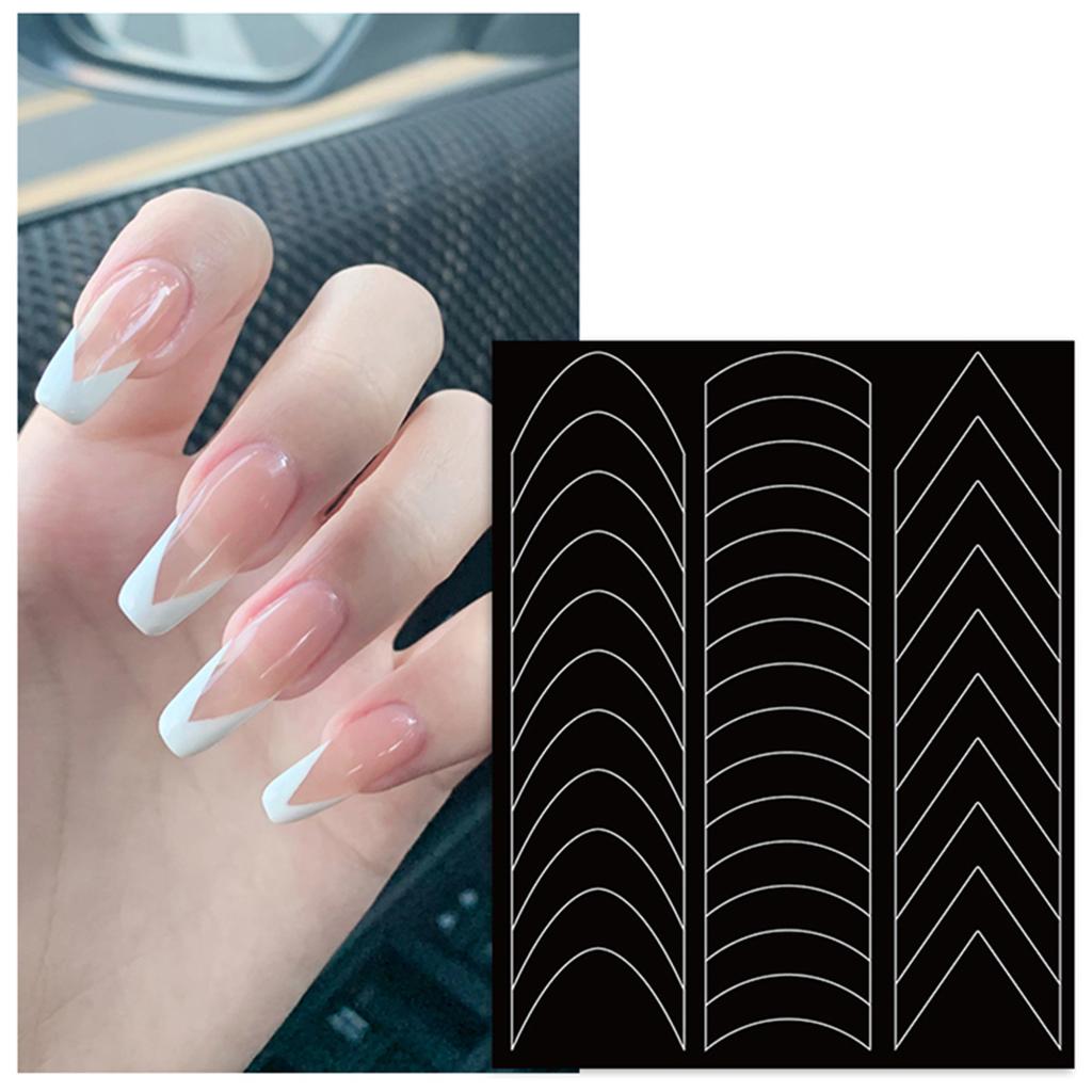6 Designs French Manicure Strips Nail Art Stickers,Self-Adhesive Nail Tips Guides for DIY Nail Decoration Stencil Tools