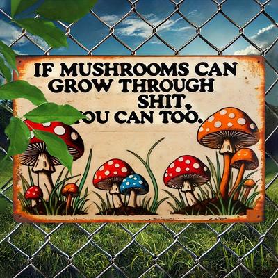 D Flat X Inch Retro Mushroom Metal Wall Art with Inspirational Quote  Vintage Garden Decor Red Spotted Mushroom Design