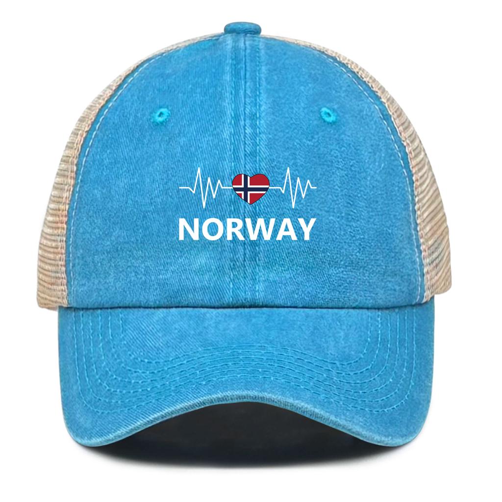 NORWAY Flags Print Snapback Mesh Cap Caps For Man Washed Retro Distressed Adjustable Baseball Hat Ideal Choice For Casual Wear