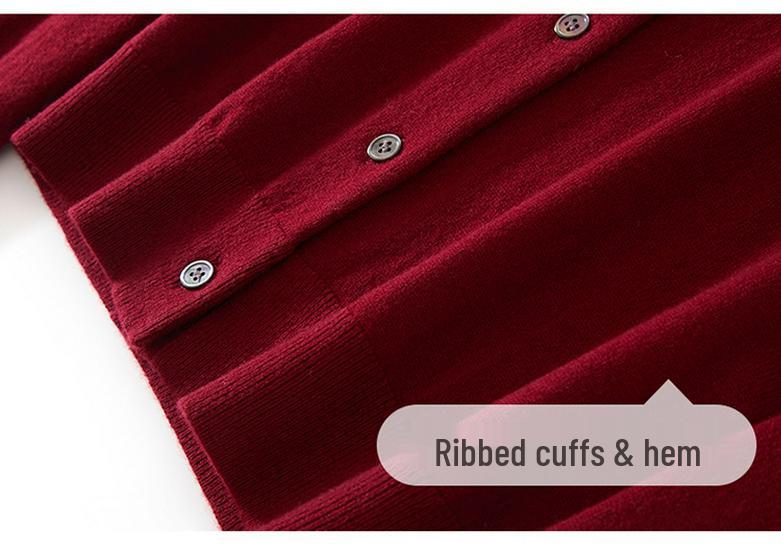 Women's Round Neck Cashmere Beaded Knit Cardigan - Autumn/Winter Solid Color Long Sleeve Versatile Fashion Sweater