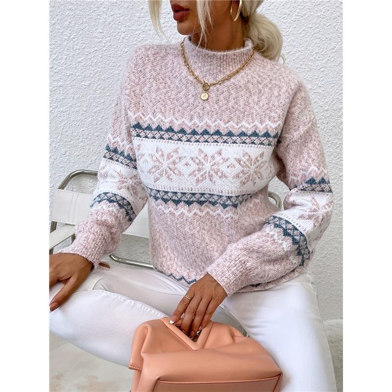 Half Turtleneck Snowflake Sweater Women