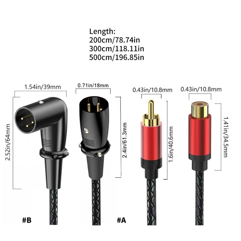 2RCA Male to 3Pin Female Sound Unbalanced Cable 3Pin to Double 2RCA Male Splitter Patching Cord Microphone Cable