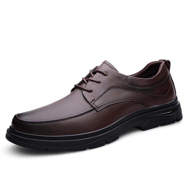 Men s Spring Autumn Casual Leather Shoes - Trendy, Versatile, Top Layer Cowhide, Round Toe, Lace-up Design. 43 коричневый