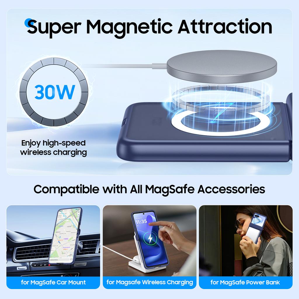 For Motorola Razr Ultra 2025 / Razr Ultra 2026 Magnetic Power,Slim Design,Screen Protector,Hinge Protection,Matte Shockproof Phone Case-Blue