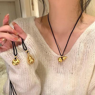 Sand Gold Gourd Small Fat Blessing Pendant Woven Rope Necklace Women'S New Chinese Retro Light Luxury Versatile Neck Chain Sweater Chain