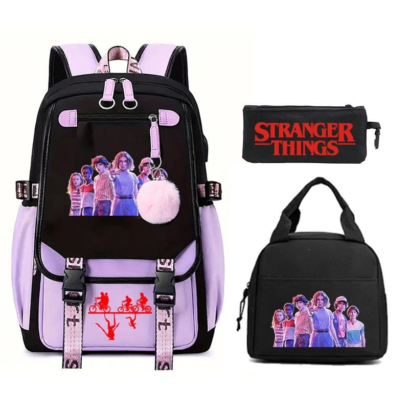 Trend Stranger Things Children'S Backpack Combination Three-Piece Male And Female Versatile Student School Bag