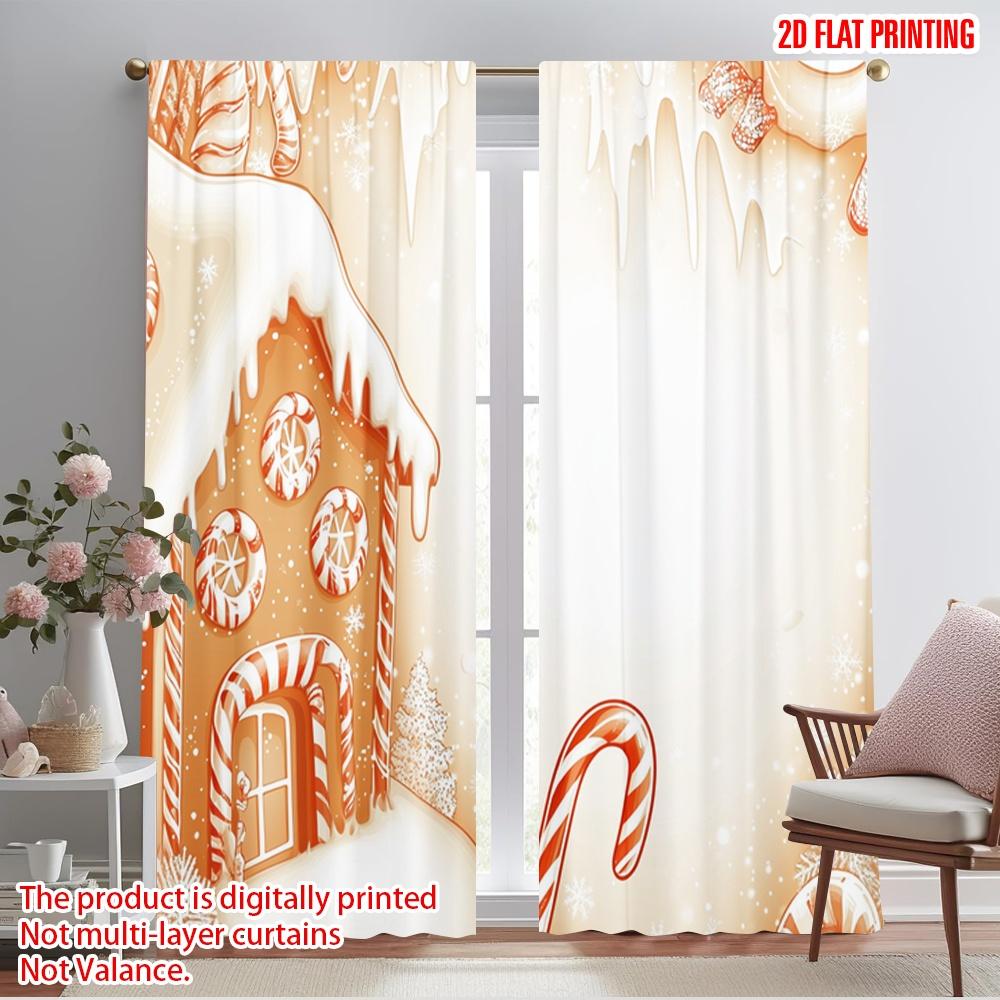

2pcs,2D plane printing Minimalist Curtains Candy Cane Gingerbread House Frosting (2) Versatile Polyester Fabric (without rod) 52.50×116.00 CM 2pcs