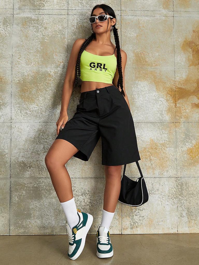 Rose Beauty A Street Casual Solid Elastic Drawstring Waist Baggy Wide Leg Cargo Shorts Spring Outdoor Outfits