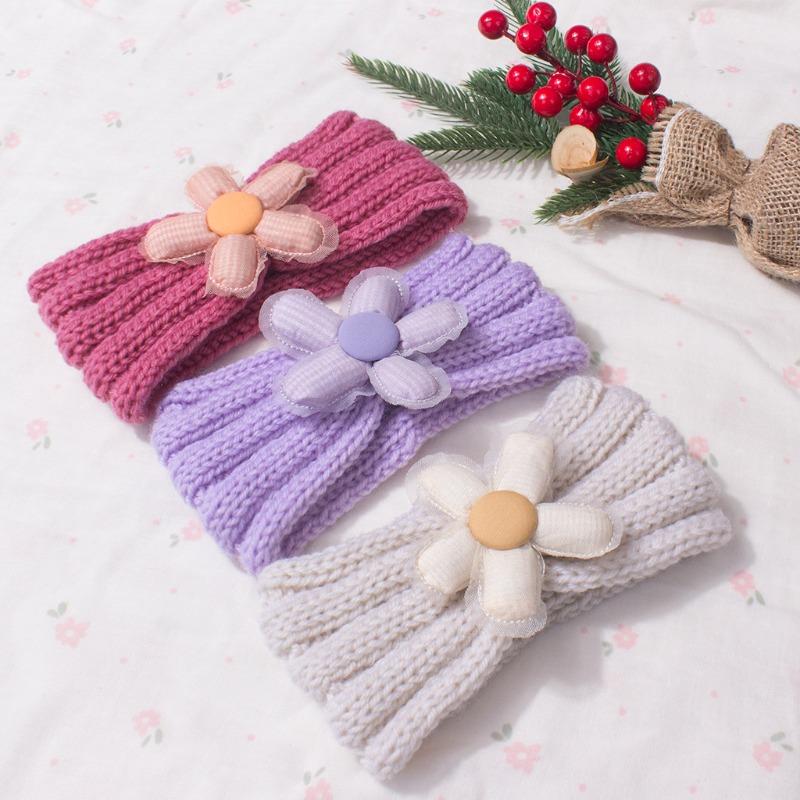 New baby knitted headband cute solid color baby fontanelle wool headscarf children's jewelry autumn and winter