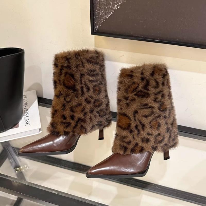 2026 New Design Leopard Ankle Boots Women Sexy Pointed Toe High Heel Boots for Women Fashion Shoes Botas Mujer Zapatos De Mujer