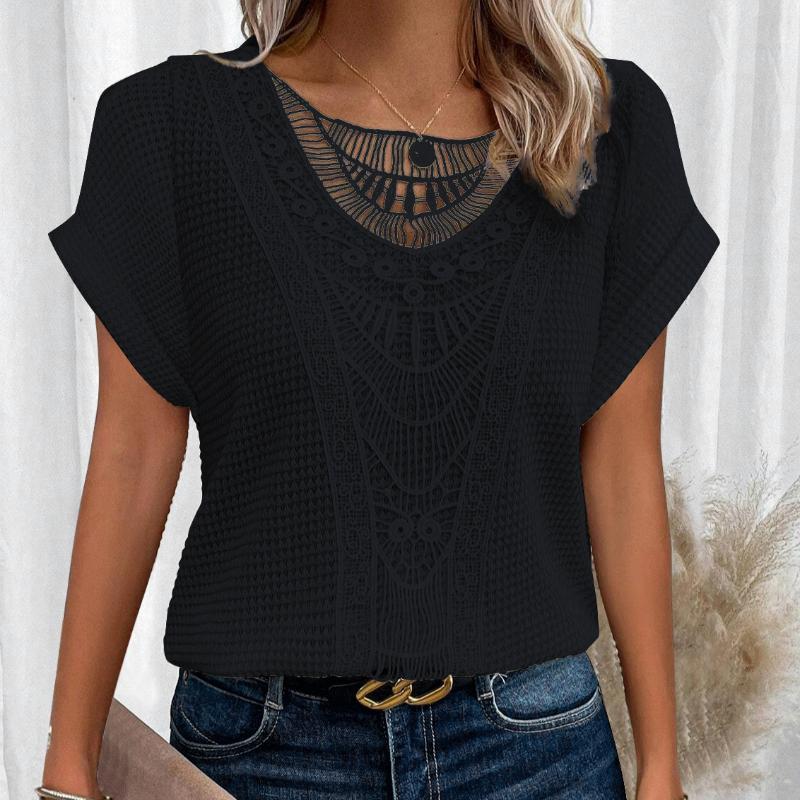 2025 Spring and Summer New Lace Splicing Short-sleeved T-shirt