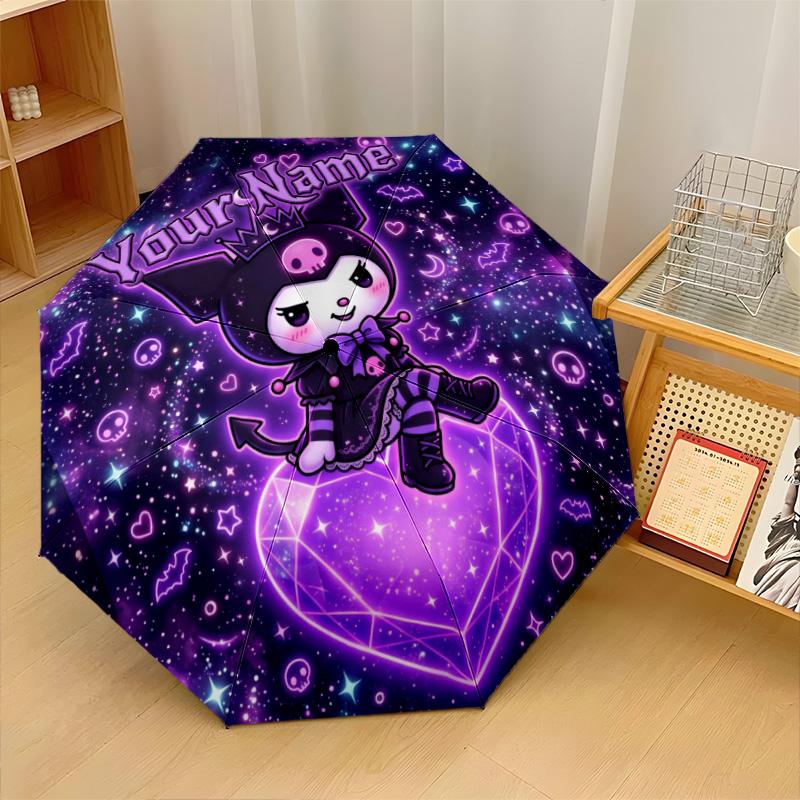 Custom Text Automatic 8 Bone Umbrella, Portable Sun Rain Protection UmbrellaKuromi