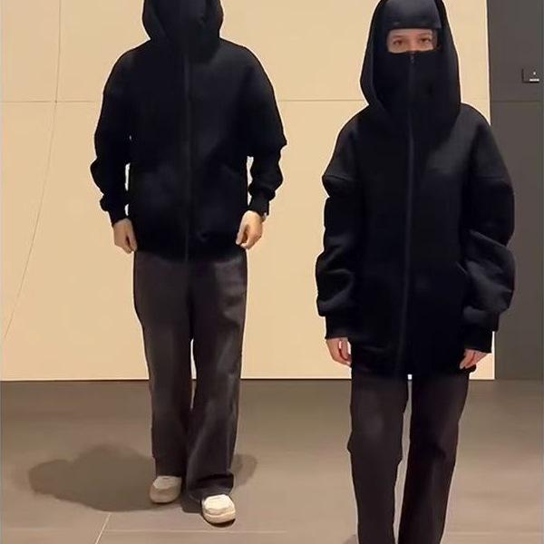 Unisex Sweatshirt med Dubbel Huvuva och Maskerad Dragkedja - Höst Lätt Bräda Edition
