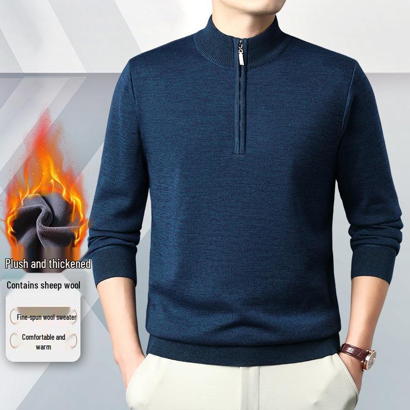 Men's Zipper Half-High Collar Knit Sweater - Mid & Young Adult Pullover Warm Base Layer