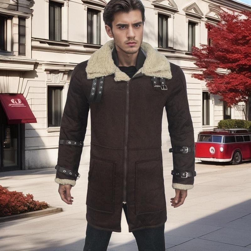 

Новое зимнее мужское толстое пальто из замши и меха 3XL