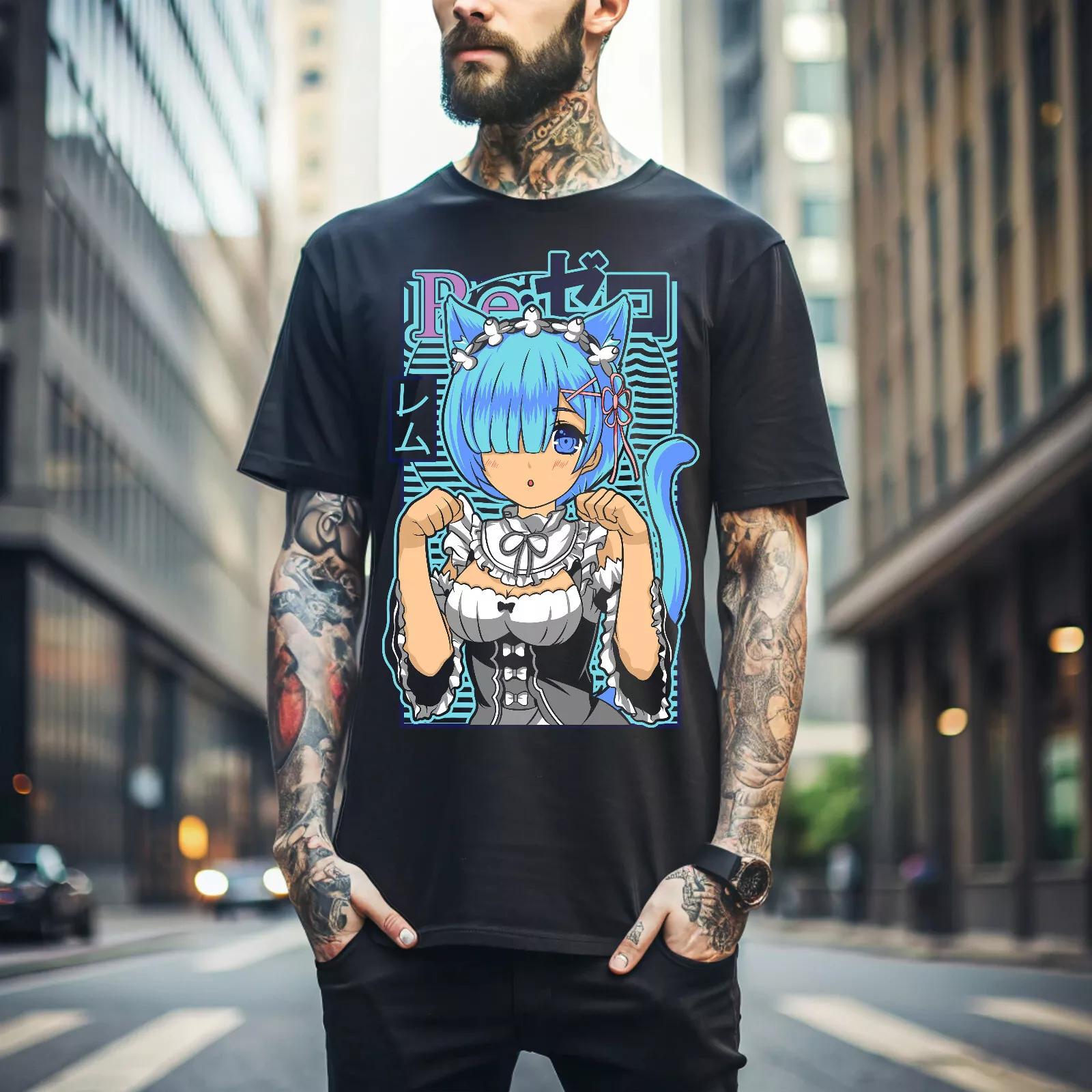 100% cotton TOPS UNISEX TEES MENS WOMENS Rem Re Zero T-Shirt Subaru Japanese Cute Re Zero Ram Kawaii Girl Shirt all 036 2XL
