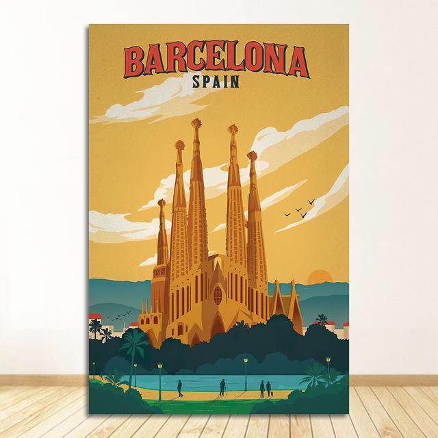 Resor Canvas Målningar Vintage Kraft Posters Belagda Väggdekaler Heminredning Familjepresent Europa Spanien Barcelona Pop Art