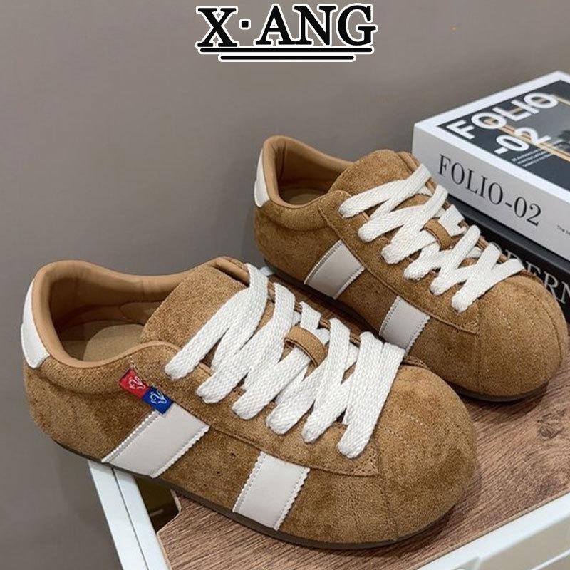 Cowhide Red Women's Autumn New Big Head Bread Shoes Ugly Cute Puff Shoes Casual Board Shoes