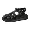 Fashion Closed Toe Hollow Out Roman Sandals for Women 2025 Summer Comfort Outdoor Beach Shoes Woman Fashion Pu Leather Platform Sandals