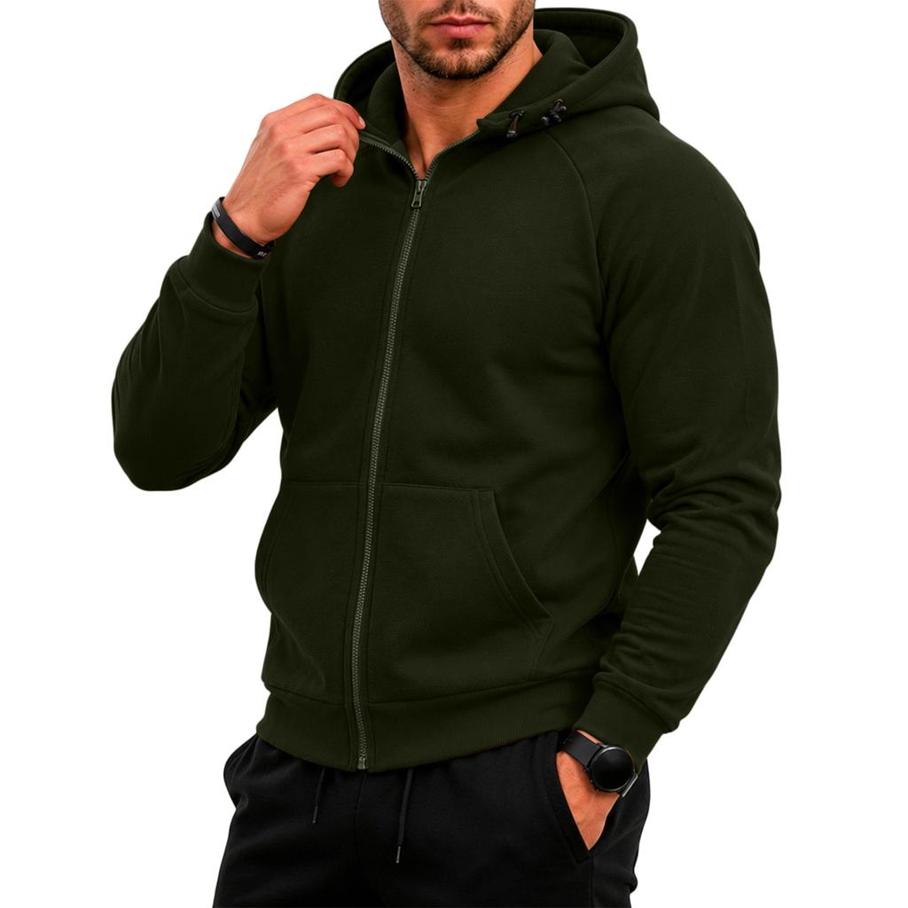 Men's Color Full Zip Hooded Sweatshirt Casual Jacket for Fall Winter Daily Wear