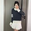 New TB Knitted Sweater Spring and Autumn Four-bar Striped Knitted Pullover Round Neck Long Sleeve Women's Round Neck Pullover Sweater