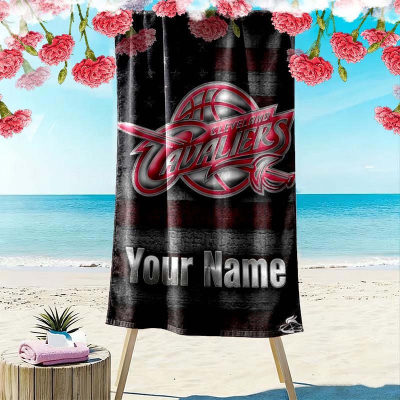 Name Custom Cleveland Cavaliers Logo Print Beach Towel, Large Soft Quick Dry Towel for Beach Camping Swimming