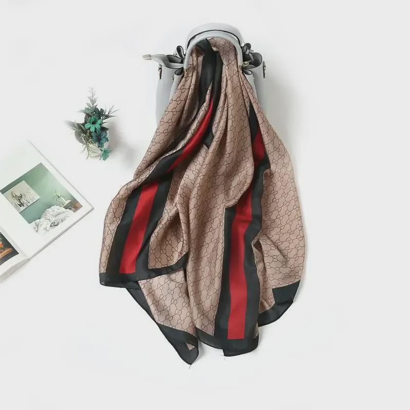 Women's High-Quality Satin Silk Scarf with Printed Design – Versatile for Beach Towel, Sun Protection, or Shawl.