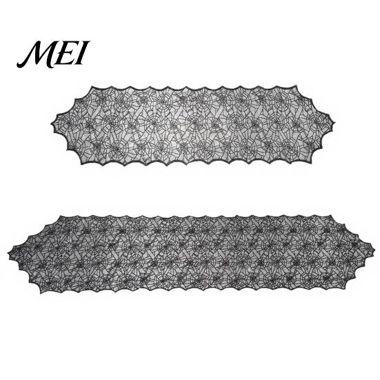 Breathable Lace Fabric Spider Web Table Runner, Black Gothic Festival Theme Mat Cobweb Runner for Halloween Dining Decoration