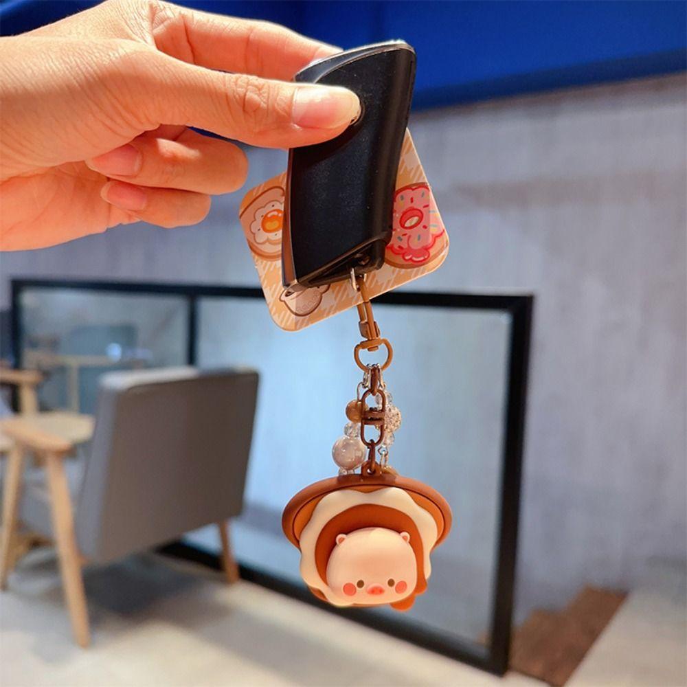 PVC Rotatable Piggy Keychain Cartoon Mobile Phone Pendant Pig Animal Keyring  Backpack Decor