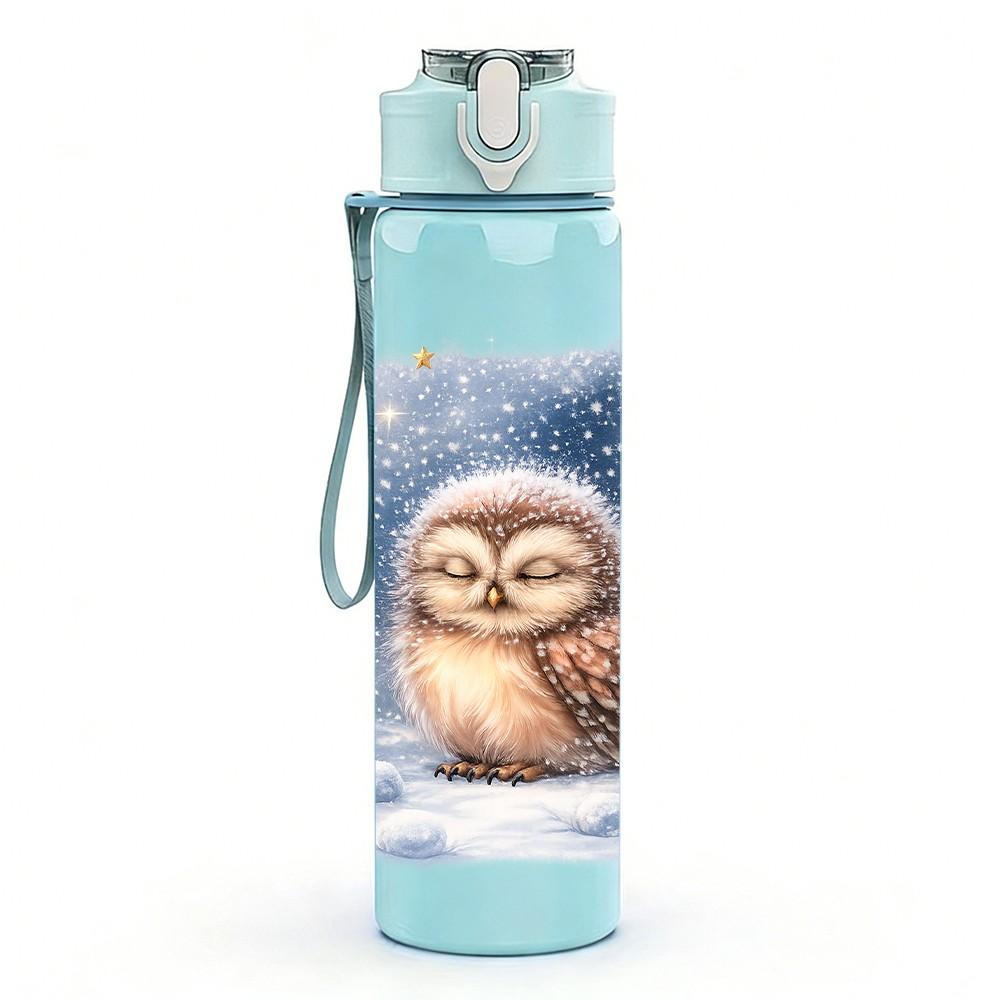 1PC Owl Sitting In Starry Night Sky Print 750ml Color Plastic Sports Water Bottle Leakproof Flip Straw Lid Suitable for Sports Office Home Use