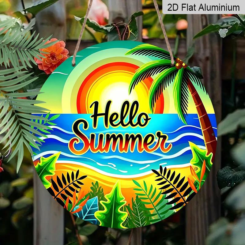 2D Flat Summer-themed Welcome Signs and Aluminum Decorative Plaques In Various Sizes. Tropical Beach Palm Tree Wreath Wall Decorations, Summer