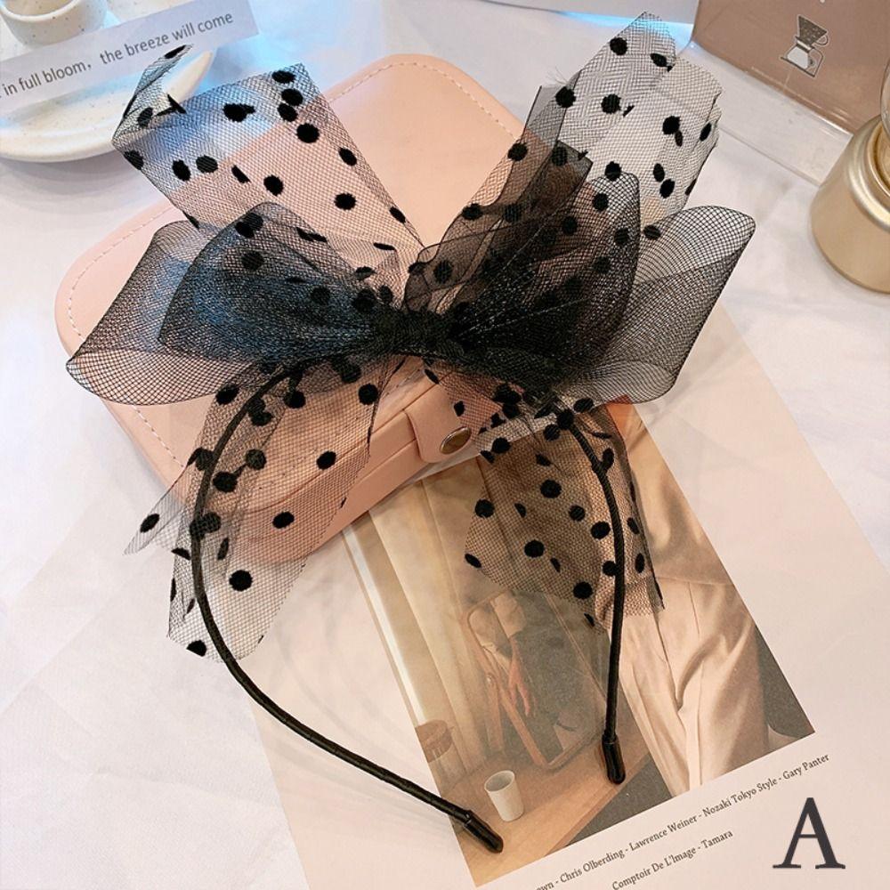 Lace Large Bow Hair Hoop Polka Dot Headwear Retro Cat Ear Hair Band