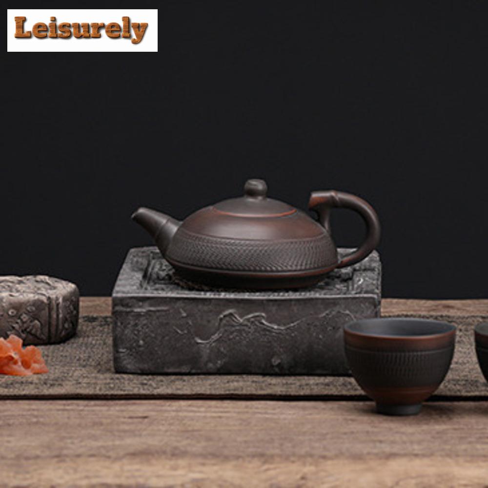 190ml Handmade Qingxi Purple Pottery Teapot Jumping Knife Frosted Pot Tea Soaking Kettle Tea Items Accessories Craft Collection