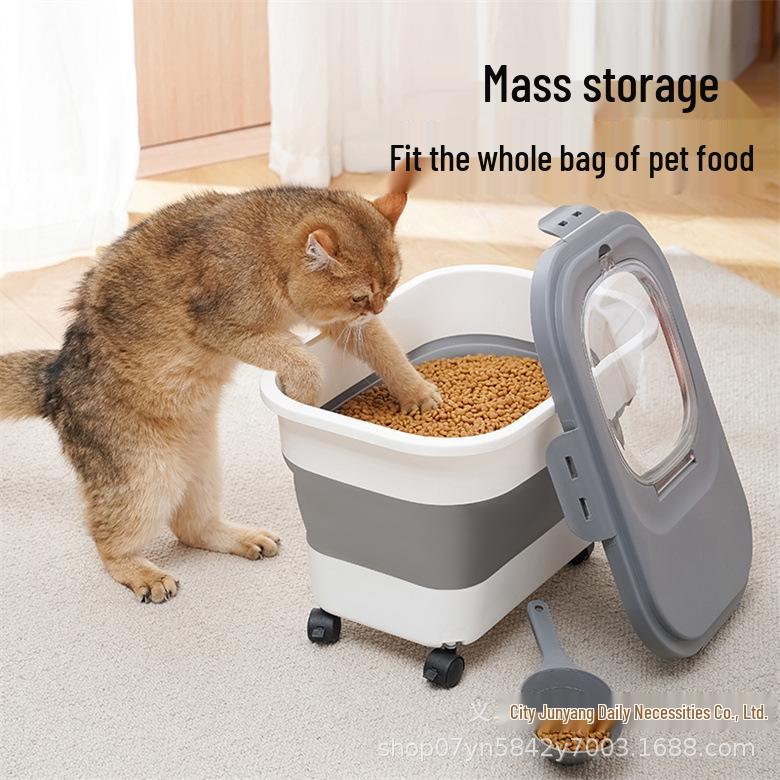 

Складное ведро для хранения корма для собак и зерна - Контейнер, защищенный от плесени и влаги, для хранения на кухне, риса или муки. Flat wheel rice bucket 15kg Winter Grey